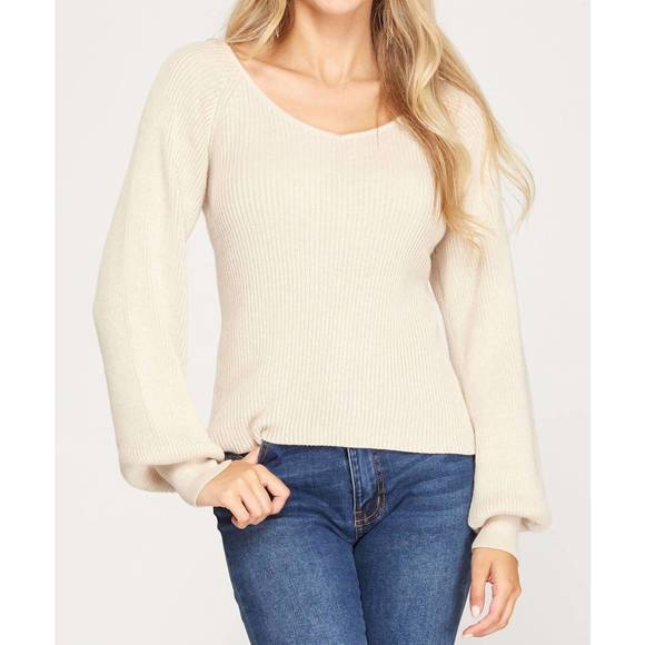 NEW SHE + SKY long sleeve knit sweater top in light taupe - Picture 1 of 3